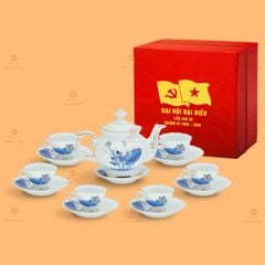 Bộ Ấm Chén Trà Đài Cát Miệng Lượn Sen Xanh Vẽ Vàng