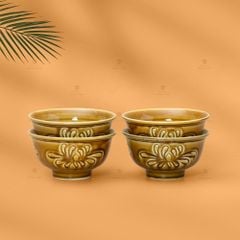 Bộ Bát Cơm Men Nâu Vân Hoa Cúc