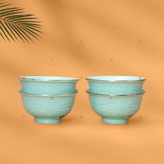 Bộ Bát Cơm Men Xanh Ngọc Hoa Cúc Kẻ Vàng