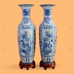 Lộc Bình 1M2 Men Lam Tứ Cảnh Phúc Đức