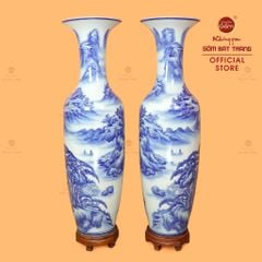 Lộc Bình 1M6 Men Lam Vẽ Sơn Thủy